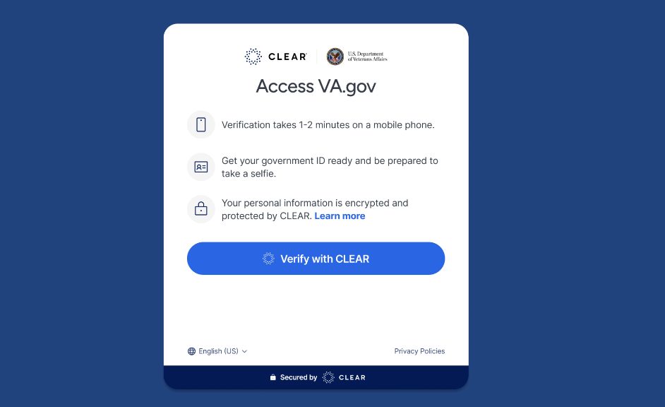 Screen displaying "Access VA.gov" with verification options.