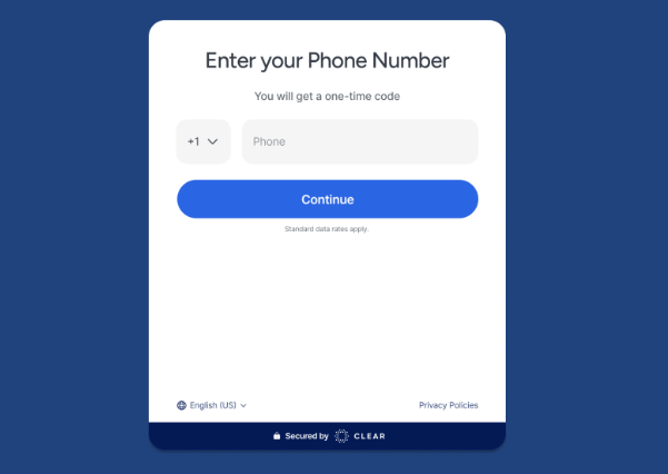 Enter your phone number text field and "Continue" button.