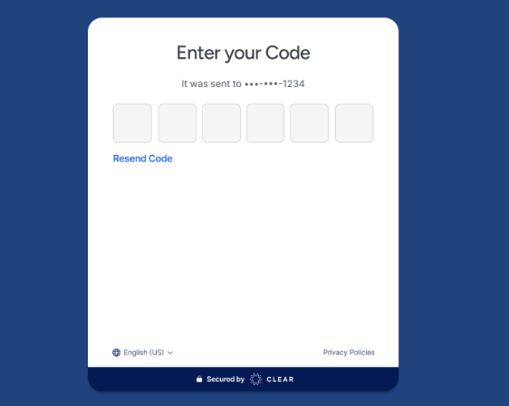 Blue background with white screen showing "Enter your Code" and five blank fields.